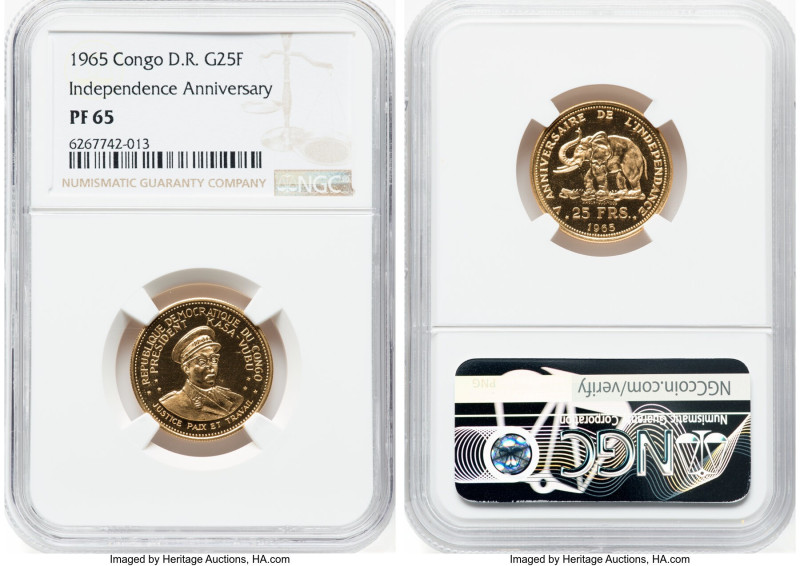Democratic Republic gold Proof "5th Anniversary of Independence" 25 Francs 1965 ...