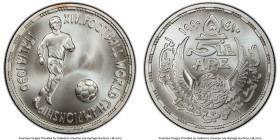 Arab Republic silver "FIFA World Cup Italy - Single Player" 5 Pounds AH 1410 (1990) MS69 PCGS, Egyptian Mint Authority, KM682. Mintage: 4,000. Commemo...