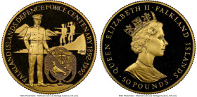 Elizabeth II gold Proof "Defence Force Centenary" 50 Pounds 1992 PR69 Ultra Cameo NGC, KM41. Estimate Mintage: 400. HID09801242017 © 2024 Heritage Auc...