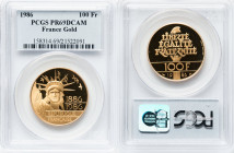 Republic gold Proof "State of Liberty - Centennial" 100 Francs 1986 PR69 Deep Cameo PCGS, Paris mint, KM960b. Mintage: 17,000. HID09801242017 © 2024 H...