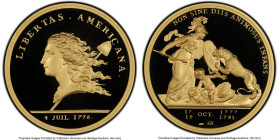 Republic gold Proof Restrike "Libertas Americana" Medal 1776-Dated (2004) PR68 Deep Cameo PCGS, Paris mint. 40mm. 43gm. By Dupré. Mintage: 1776. Dated...