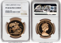 Elizabeth II 4-Piece Certified gold Sovereign Proof Set 1980 NGC, 1) 5 Pounds PR68 Ultra Cameo, KM924 2) 2 Pounds PR69 Ultra Cameo, KM923 3) Sovereign...
