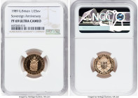 Elizabeth II gold Proof "500th Sovereign Anniversary" 1/2 Sovereign 1989 PR69 Ultra Cameo NGC, KM955, S-SB3. Mintage: 10,000. 500th Anniversary of the...