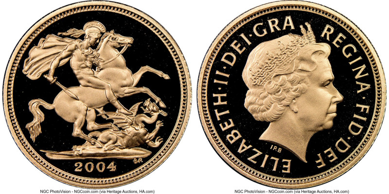Elizabeth II gold 1/2 Sovereign 2004 PR70 Ultra Cameo NGC, KM1001. HID0980124201...