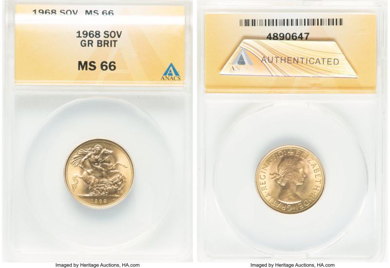 Elizabeth II gold Sovereign 1968 MS66 ANACS, KM908, S-4125. Last year of type. H...