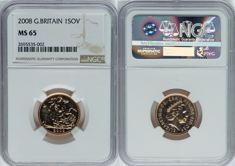 Elizabeth II gold Sovereign 2008 MS65 NGC, KM1002. HID09801242017 © 2024 Heritag...