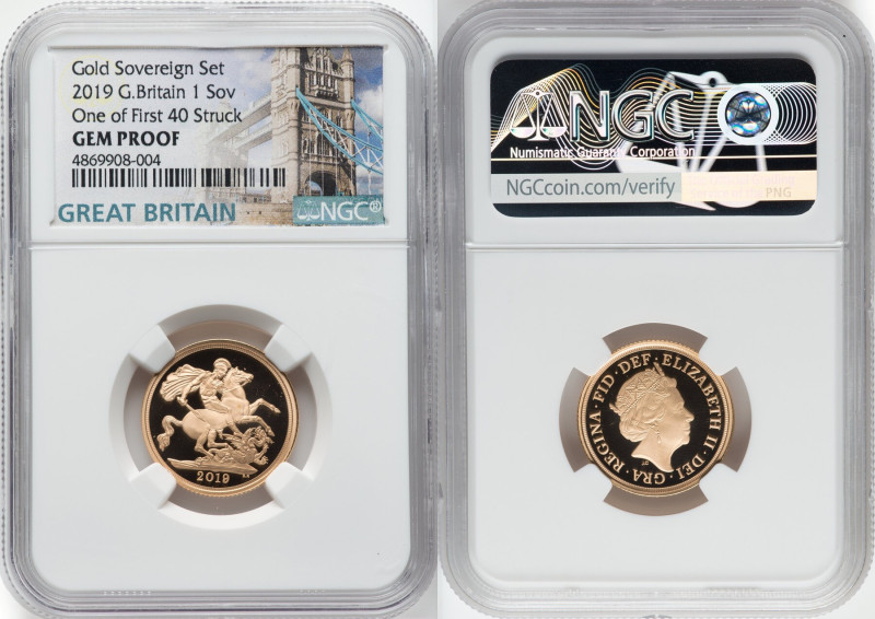 Elizabeth II gold Proof Sovereign 2019 Gem Proof NGC, Royal mint, KM1332. One of...