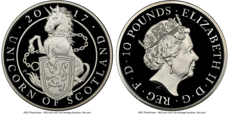 Elizabeth II silver Proof "The Unicorn of Scotland" 10 Pounds (10 oz) 2017 PR69 ...