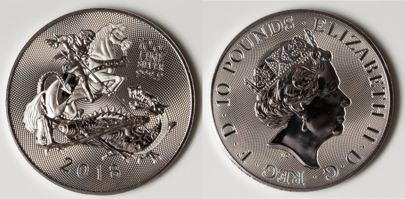 Elizabeth II silver "Silver Valiant" 10 Pounds (10 oz) 2018 UNC, Royal mint, S-Q...