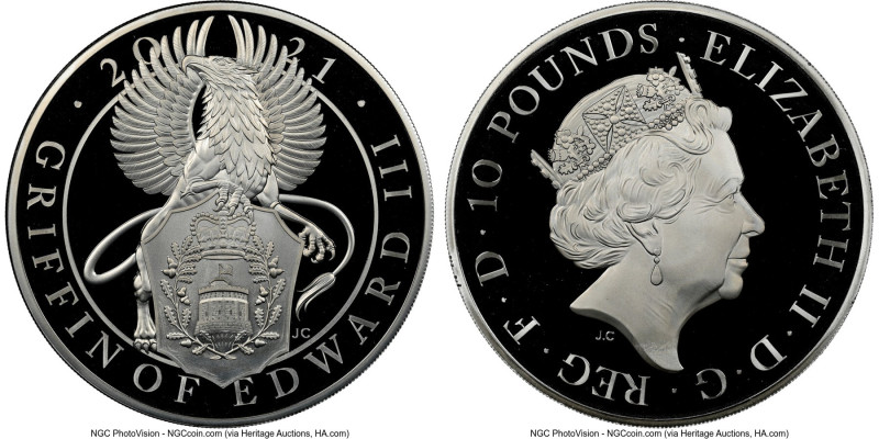 Elizabeth II silver Proof "Griffin of Edward III" 10 Pounds (10 oz) 2021 PR69 Ul...