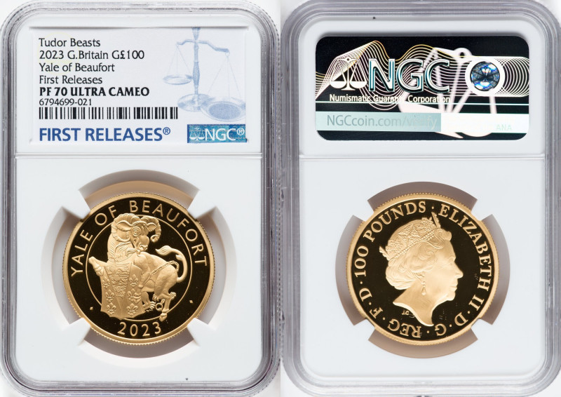 Elizabeth II gold Proof "Yale of Beaufort" 100 Pounds (1 oz) 2023 PR70 Ultra Cam...