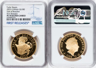 Elizabeth II gold Proof "Yale of Beaufort" 100 Pounds (1 oz) 2023 PR70 Ultra Cameo NGC, S-TBCGB3. Mintage: 410. Tudor Beasts series. First Releases. H...