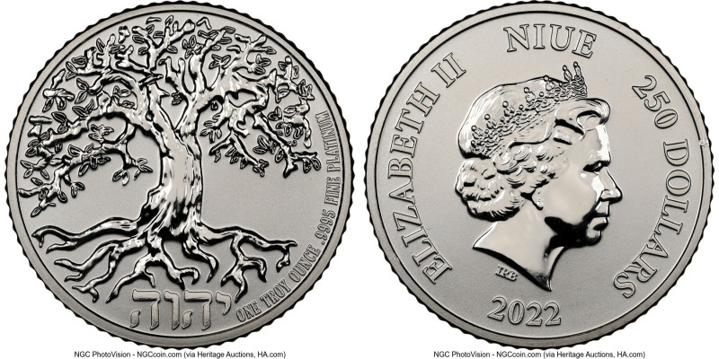 Elizabeth II platinum Reverse Proof "Tree of Life" 250 Dollars (1 oz) 2022 PR69 ...