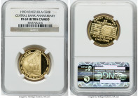 Republic gold Proof "Central Bank Anniversary" 50 Bolivares 1990 PR69 Ultra Cameo NGC, Caracas mint, KM-Y67. 50th Anniversary of Central Bank. HID0980...