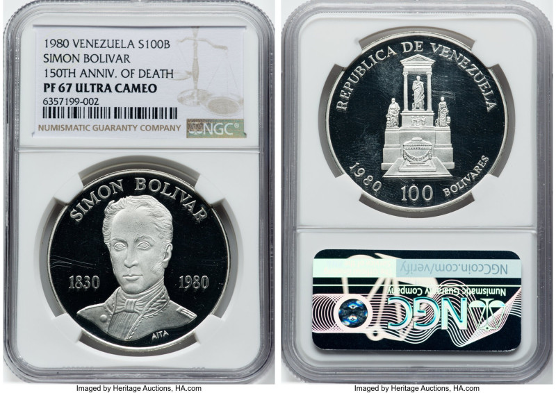 Republic Pair of Certified silver proof Assorted Issues 1980 NGC, 1) "Simon Boli...