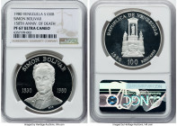 Republic Pair of Certified silver proof Assorted Issues 1980 NGC, 1) "Simon Bolivar - 150th Anniversary of Death" 100 Bolivares PR67 Ultra Cameo, KM-Y...