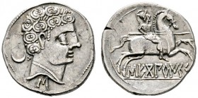 Keltische Münzen 
 Hispania Ulterior 
 Osca (Bolscan). Denar ca. 150 v. Chr. Bärtiger Kopf mit lockigem Haar nach rechts, unten &quot;M&quot;, links...