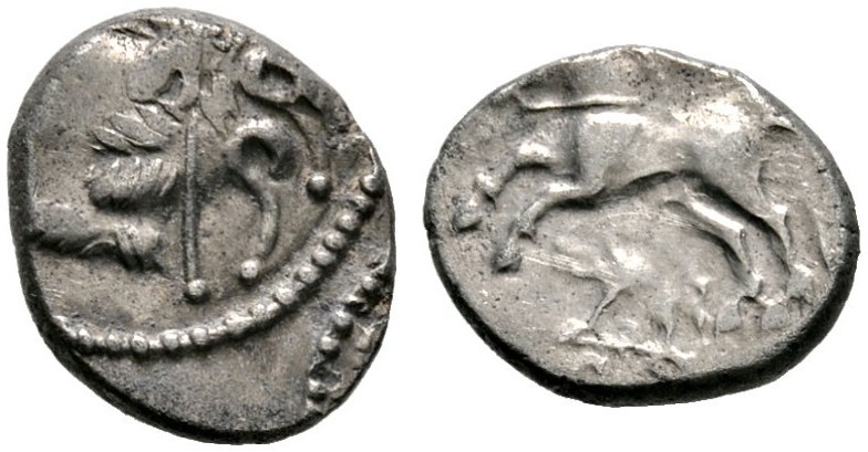 Keltische Münzen 
 Gallia 
 Carnutes 
 Quinar ca. 55 v. Chr. Büste nach links...