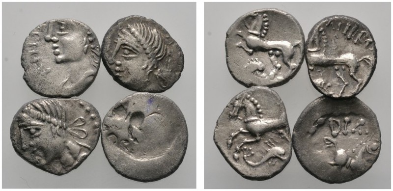 Keltische Münzen 
 Gallia 
 Haedui 
 Lot (4 Stücke): Quinare. Wie vorher (3x)...