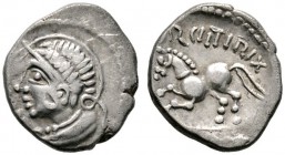 Keltische Münzen 
 Gallia 
 Haedui 
 Quinar ca. 55 v. Chr. -Bibracte-. Männliche Büste nach links / Pferd nach links. Legende: COIOS ORCIITRIX. LT ...