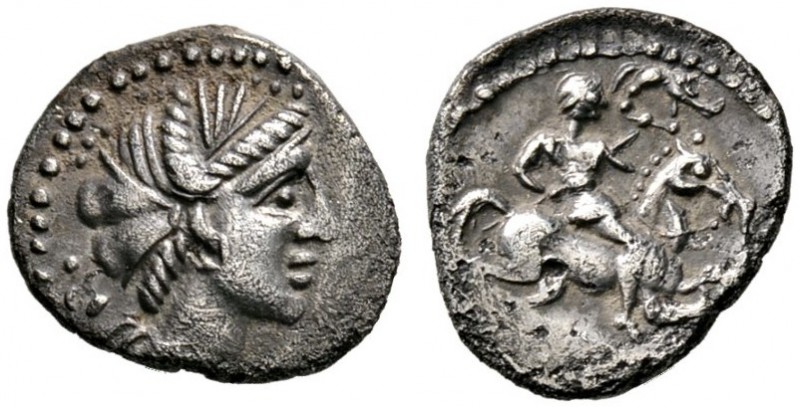 Keltische Münzen 
 Gallia 
 Haedui 
 Quinar ca. 69-50 v. Chr. Büste der Artem...