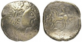 Keltische Münzen 
 Gallia 
 Sequani 
 Elektronstater 1. Jh. v.Chr. Stilisierter, belorbeerter(?) Lockenkopf nach rechts / Pferd mit Lenker nach lin...