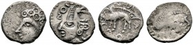 Keltische Münzen 
 Gallia 
 Sequani 
 Lot (2 Stücke): Quinare ca. 70-50 v. Chr. [SEQVA] NOI [OTVOS]. Kopf mit groben Locken nach links / Wildschwei...