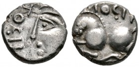 Keltische Münzen 
 Gallia 
 Sequani 
 Quinar ca. 55 v. Chr. Romakopf nach links, davor TOGIRIX / Pferd nach links, darüber TOGIR. LT 5550, Scheers ...