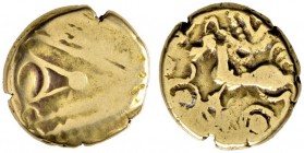 Keltische Münzen 
 Gallia 
 Treveri 
 Goldstater, sogen. Augenstater 2./1. Jh. v.Chr. Ovales Auge mit Winkel und Kugel, von Perlen­schnüren umrahmt...