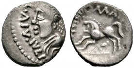Keltische Münzen 
 Gallia 
 Westgallien (unbestimmt) 
 Quinar. Büste nach links, davor GAIV.IVLI / Pferd nach links, darüber AGEDOMAPATIS. LT 10412...