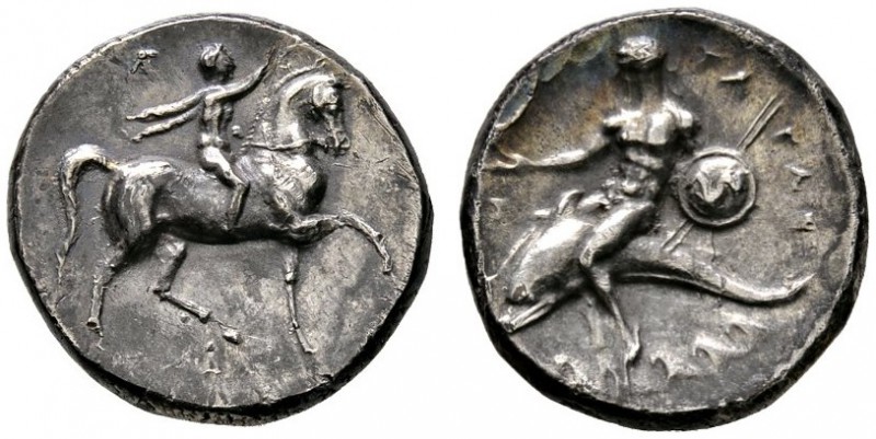 Griechische Münzen 
 Kalabria 
 Tarent 
 Didrachme nach 320 v. Chr. Reiter na...