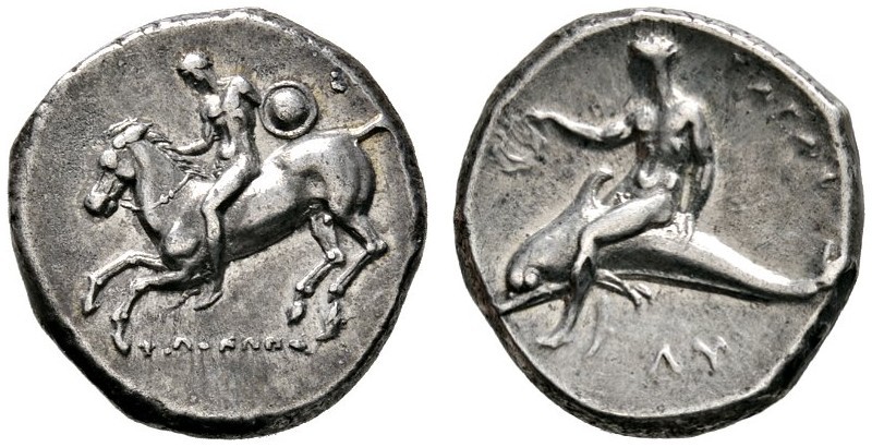Griechische Münzen 
 Kalabria 
 Tarent 
 Didrachme ca. 300-280 v. Chr. Nackte...