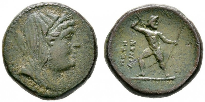 Griechische Münzen 
 Bruttium 
 Petelia 
 Bronzemünze (AE-20 mm). Verschleier...