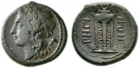 Griechische Münzen 
 Bruttium 
 Rhegion 
 Bronzemünze (AE-22 mm) ca. 218-213 v. Chr. Kopf des Apollon mit Lorbeerkranz nach links, dahinter Plektro...