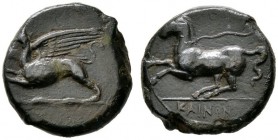 Griechische Münzen 
 Sizilien 
 Kainon 
 Bronzemünze (21 mm) nach 365 v. Chr. Greif nach links / Pferd nach links. Calciati I, 249. 9,84 g
 schwar...