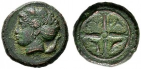 Griechische Münzen 
 Sizilien 
 Dionysios I. 405-367 v. Chr 
 AE-Hemilitra ca. 405 v. Chr. Kopf der Arethusa nach links, dahinter Delphin / Rad mit...