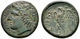 Griechische Münzen 
 Sizilien 
 Hicetas 288-279 v. Chr 
 Bronzemünze (AE-23 mm). Kopf des jugendlichen Zeus mit Lorbeerkranz nach links / Adler mit...