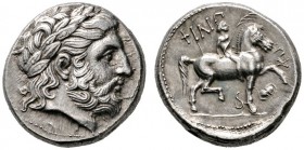 Griechische Münzen 
 Makedonia 
 Könige von Makedonien. Philippos II. 359-336 v. Chr 
 Tetradrachme 323-316 v. Chr. (posthum) -Amphipolis-. Belorbe...