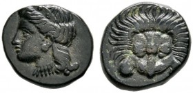 Griechische Münzen 
 Inseln vor Ionia 
 Samos. Kleinbronze (AE-13 mm) ca. 365 v. Chr. Kopf der Hera nach links / Löwenkopf von vorn. SNG Cop. 1694, ...