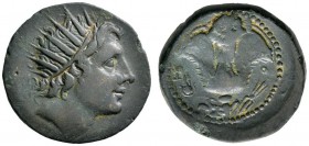 Griechische Münzen 
 Inseln vor Karia 
 Rhodos. Bronzemünze (AE-28 mm) ca. 88 v. Chr. Kopf des Helios mit Strahlenkranz nach rechts / Rose mit Trieb...