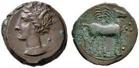 Griechische Münzen 
 Zeugitana 
 Karthago 
 Bronzemünze (AE-17 mm) ca. 400-350 v. Chr. Kopf der Tanit mit Ährenkranz nach links / Pferd vor Palme n...