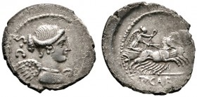 Römische Münzen 
 Römische Republik 
 T. Carisius 46 v. Chr 
 Denar -Rom-. Drapierte Victoriabüste nach rechts, dahinter SC / Victoria mit Kranz in...