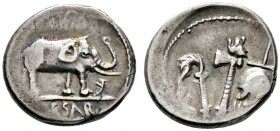 Römische Münzen 
 Imperatorische Prägungen 
 Julius Caesar †44 v. Chr 
 Denar 49-48 v. Chr. -Heeresmünzstätte in Gallien-. Elefant nach rechts zert...