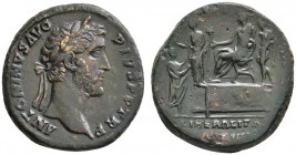 Römische Münzen 
 Kaiserzeit 
 Antoninus Pius 138-161 
 Sesterz 145/161 -Rom-. ANTONINVS AVG PIVS P P TR P. Belorbeerte Büste nach rechts / COS III...