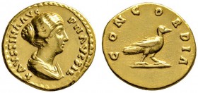 Römische Münzen 
 Kaiserzeit 
 Faustina minor †176, Gemahlin des Marcus Aurelius 
 Aureus 138-161 -Rom-. FAVSTINA AVG P II AVG FIL. Drapierte Büste...