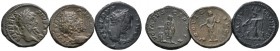 Römische Münzen 
 Kaiserzeit 
 Septimius Severus 193-211 
 Lot (3 Stücke): Denare (AE-Prägungen!) -Rom-. Belorbeerte Büste nach rechts / Jupiter zw...