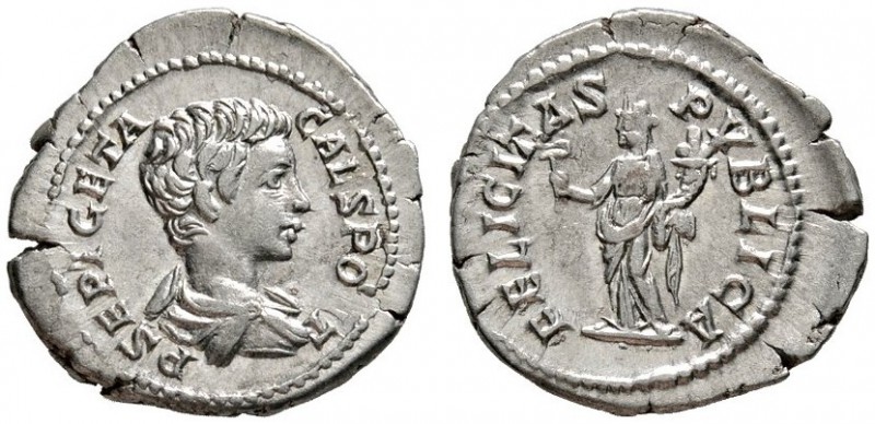 Römische Münzen 
 Kaiserzeit 
 Geta Caesar 198-209 
 Denar 200/202 -Rom-. P S...