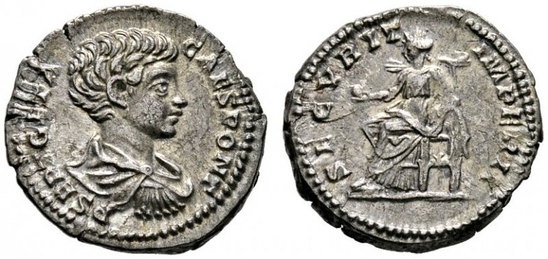 Römische Münzen 
 Kaiserzeit 
 Geta Caesar 198-209 
 Denar 200-202 -Rom-. P S...