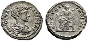 Römische Münzen 
 Kaiserzeit 
 Geta Caesar 198-209 
 Denar 200-202 -Rom-. P SEPT GETA CAES PONT. Bloße drapierte Panzerbüste nach rechts / SECVRIT ...
