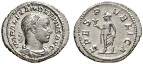 Römische Münzen 
 Kaiserzeit 
 Severus Alexander 222-235 
 Denar 231/235 -Rom-. IMP ALEXANDER PIVS AVG. Belorbeerte und drapierte Panzerbüste nach ...